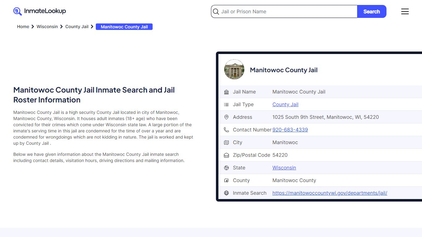 Manitowoc County Jail (WI) Inmate Search and Jail Roster Information