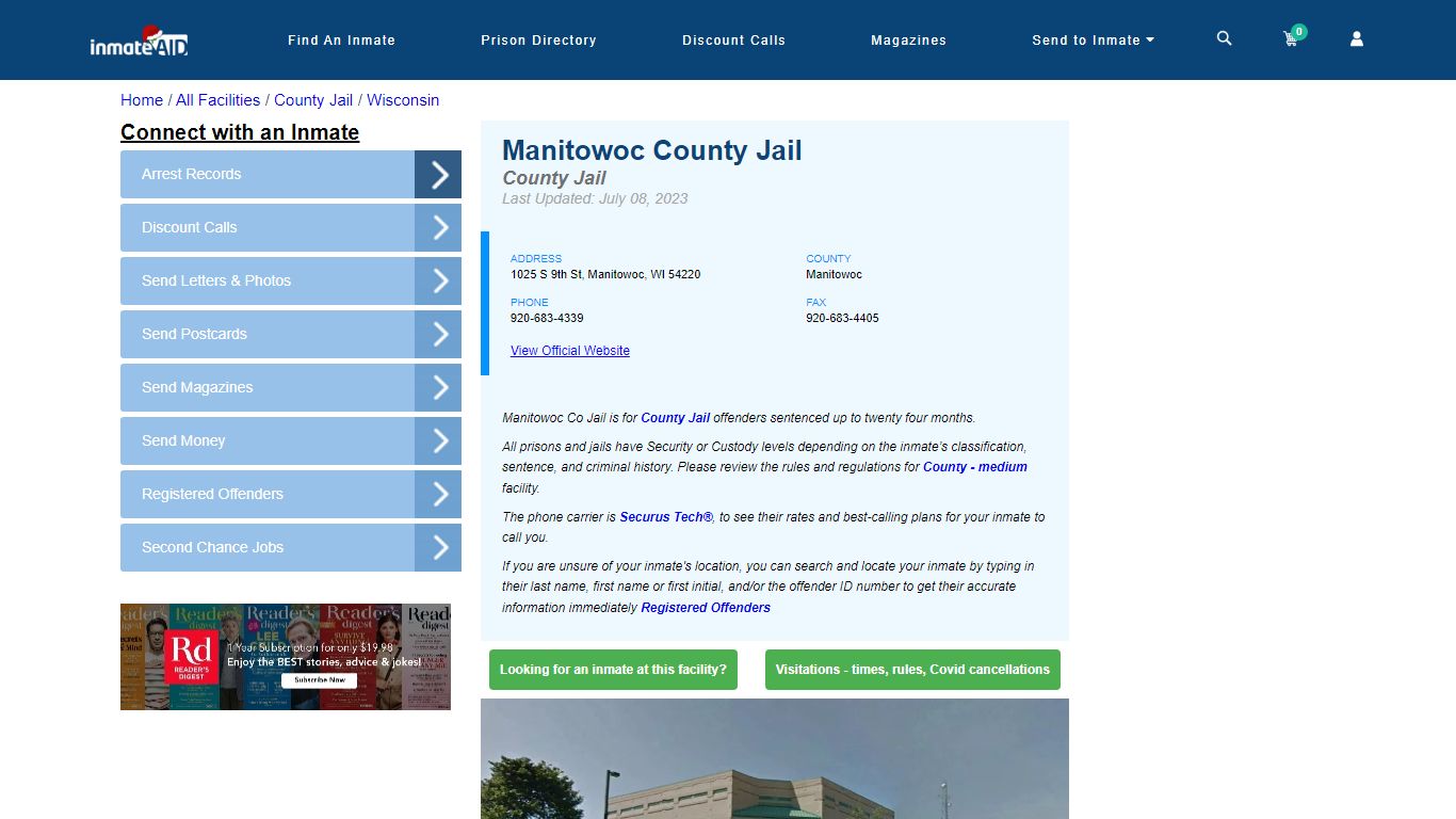 Manitowoc County Jail - Inmate Locator - Manitowoc, WI